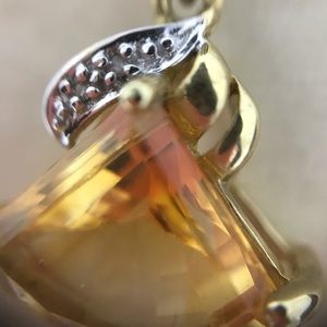 10 Karat Golden Yellow Citrine Diamond Pendant